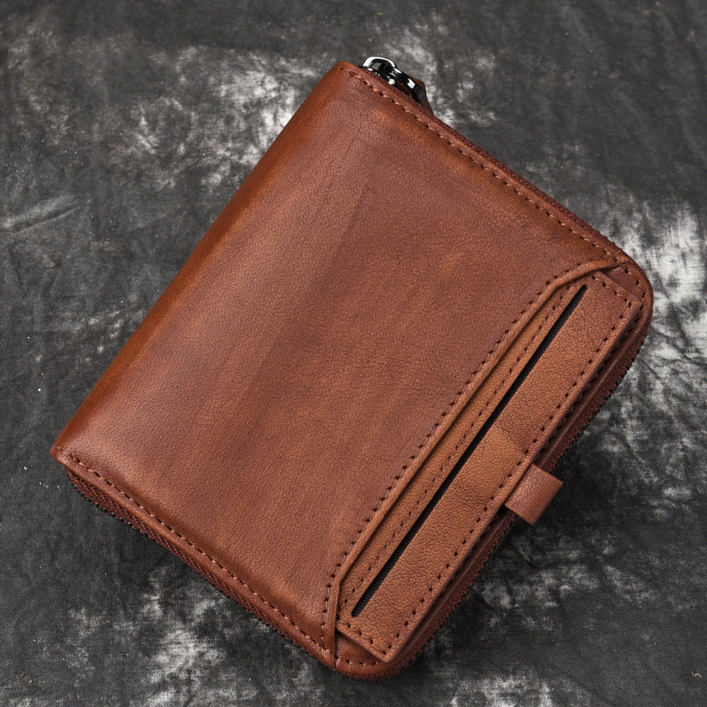 Men'S Short Head Leather Wallet Men'S Retro Wallet Vertical Zipper Leisure Youth Wallet - WAlMYe #