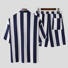Load image into Gallery viewer, Summer Short Men&#39;s Striped Beach Pajamas Suit
