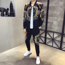 Load image into Gallery viewer, Autumn Men&#39;s Sports 2-Piece Gold Print Jacket Pant Tracksuit Suit New Men Sportswear Hombre Men&#39;s Casual Printing Suit - WAlMYe #
