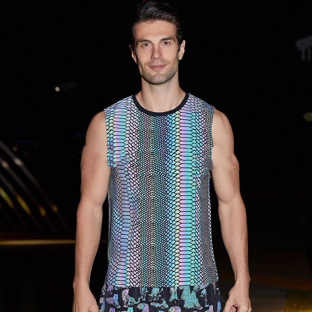 Foreign Trade Amazon Men's Muscle Vest Reflective Sports Running Fitness Sleeveless Top One Drop Shipping - WAlMYe #