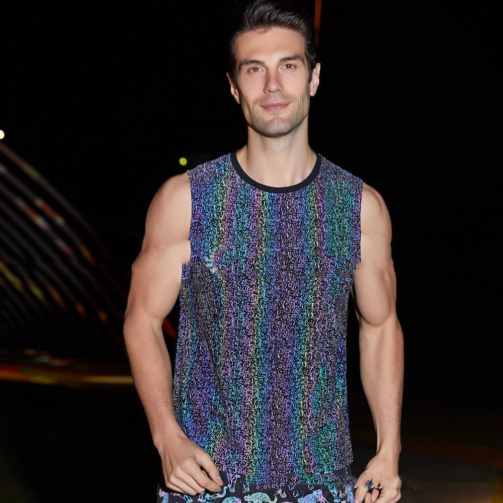 Foreign Trade Amazon Men's Muscle Vest Reflective Sports Running Fitness Sleeveless Top One Drop Shipping - WAlMYe #