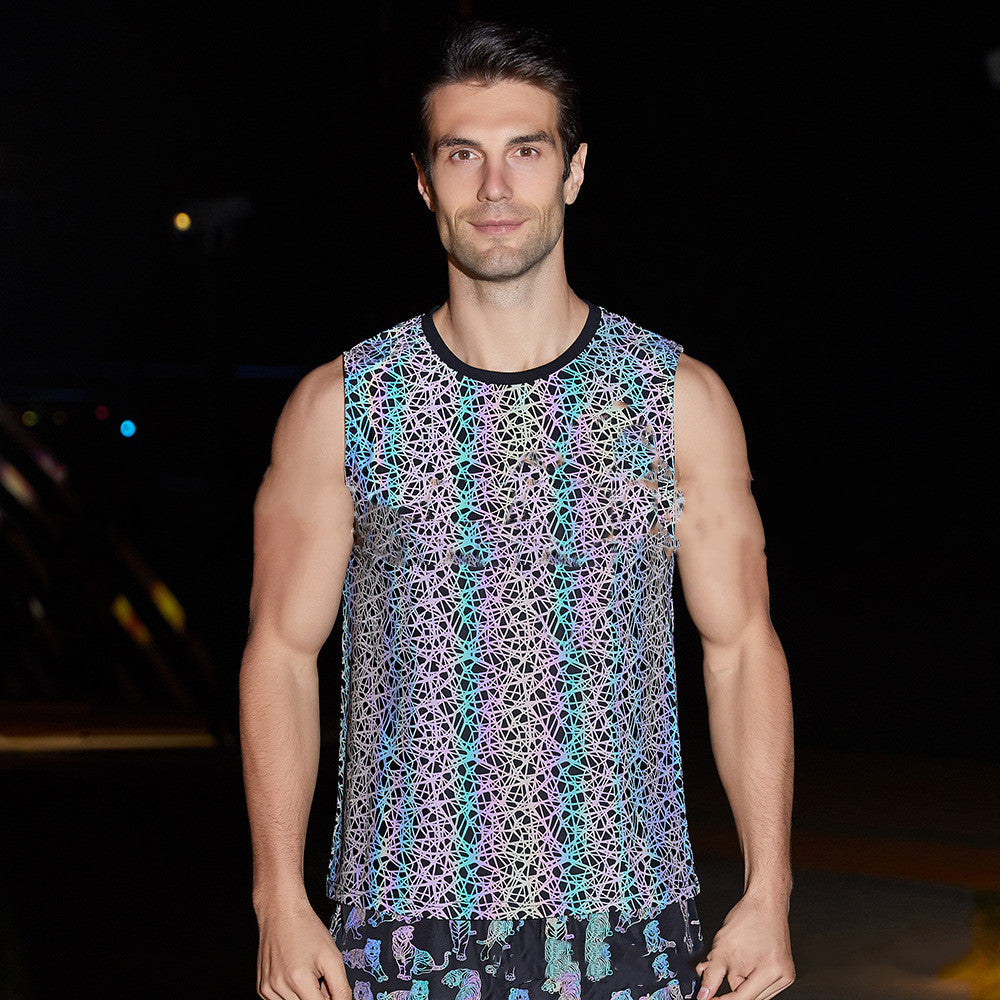 Foreign Trade Amazon Men's Muscle Vest Reflective Sports Running Fitness Sleeveless Top One Drop Shipping - WAlMYe #