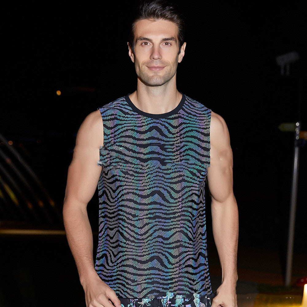 Foreign Trade Amazon Men's Muscle Vest Reflective Sports Running Fitness Sleeveless Top One Drop Shipping - WAlMYe #