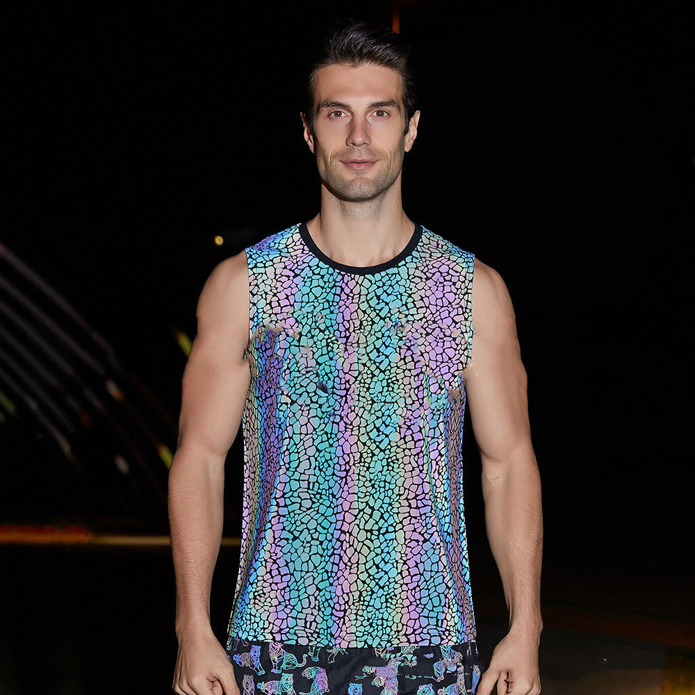 Foreign Trade Amazon Men's Muscle Vest Reflective Sports Running Fitness Sleeveless Top One Drop Shipping - WAlMYe #