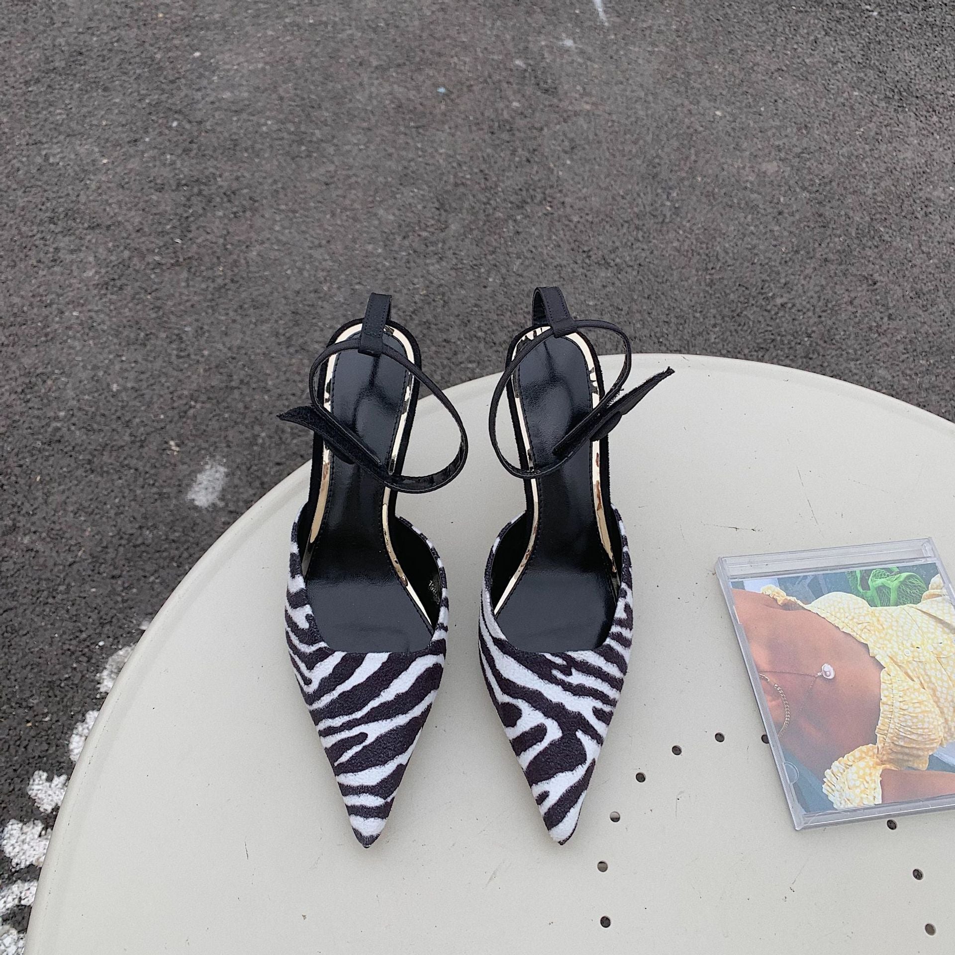 Early Spring Side European And American Pointed Back Strap Horsehair Stiletto High heel Shallow Mouth Striped Fashion Sandals - WAlMYe #