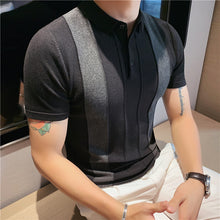 Load image into Gallery viewer, Colorblock Striped Short-Sleeved Lapel T-Shirt
