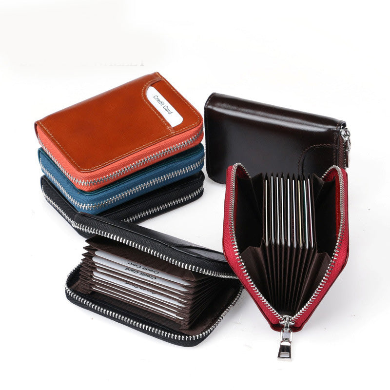 Leather Card Holder Short Rfid Multi-card Organ Card Holder Male And Female First Layer Cowhide Credit Card Holder Zipper - WAlMYe #