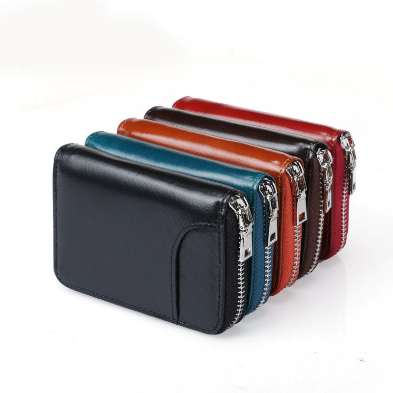 Leather Card Holder Short Rfid Multi-card Organ Card Holder Male And Female First Layer Cowhide Credit Card Holder Zipper - WAlMYe #