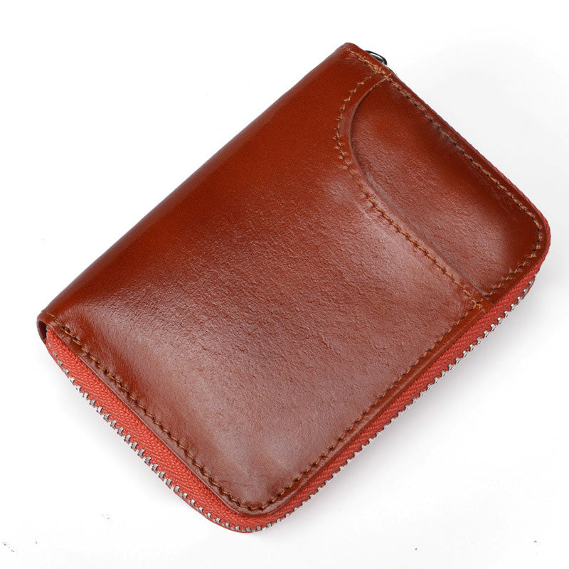 Leather Card Holder Short Rfid Multi-card Organ Card Holder Male And Female First Layer Cowhide Credit Card Holder Zipper - WAlMYe #