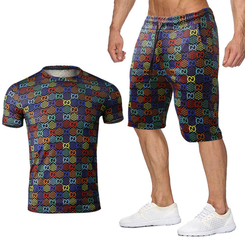 Men And Women Couples Rainbow Letters Short Sleeved Shorts Suit - WAlMYe #