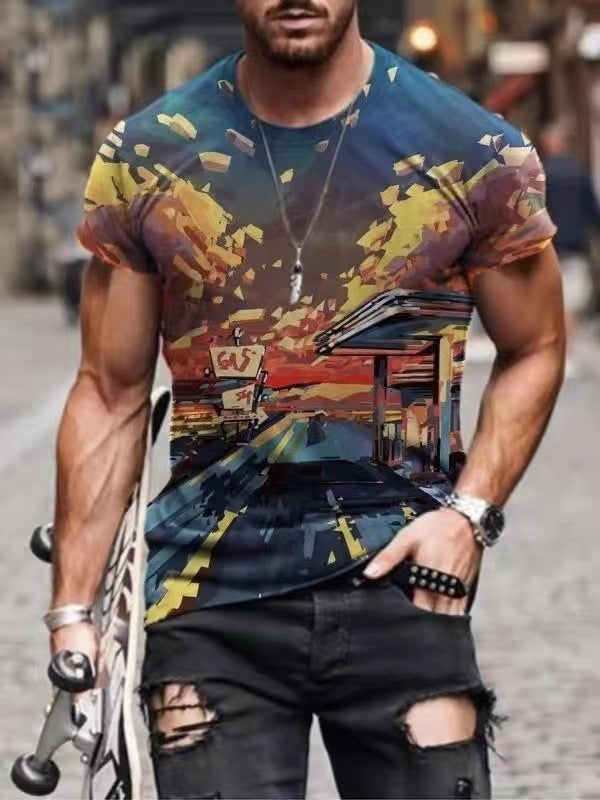 Printed Youth Collarless Sports Summer Color World Thin Short Sleeved T Shirt - WAlMYe #