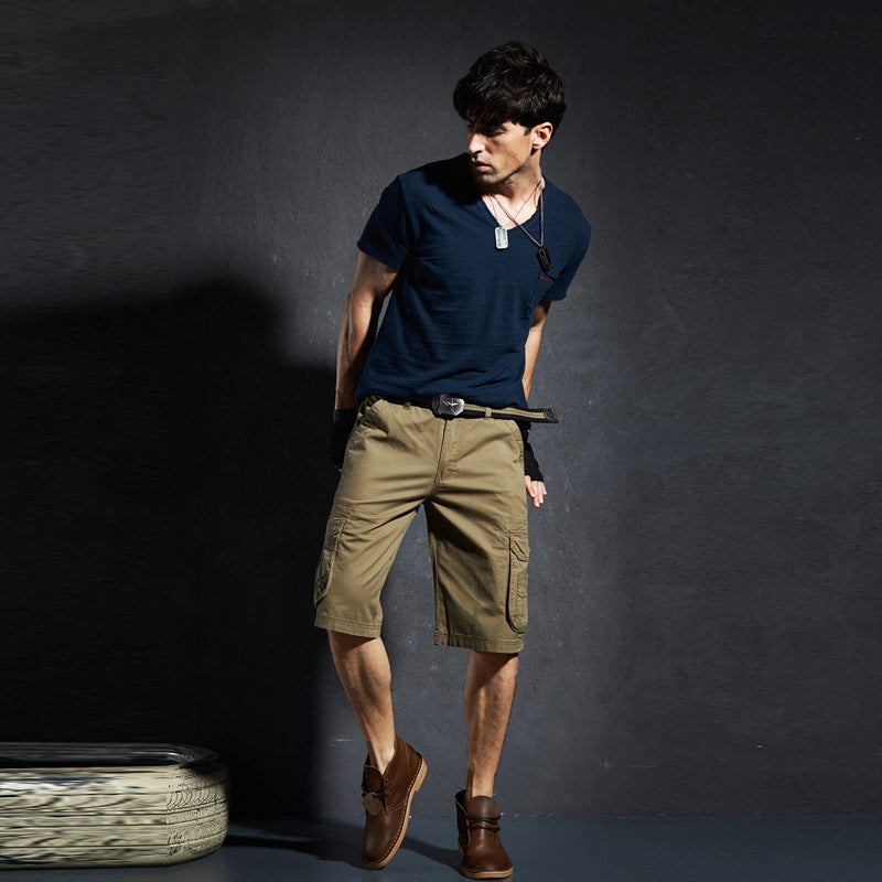Classic Casual Workwear Five-Point Pants Loose Cotton Multi-Pocket Youth Casual Men - WAlMYe #