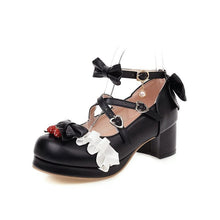 Load image into Gallery viewer, Bowknot High Heels Fairy Style Thick Heel Round Toe Shoes

