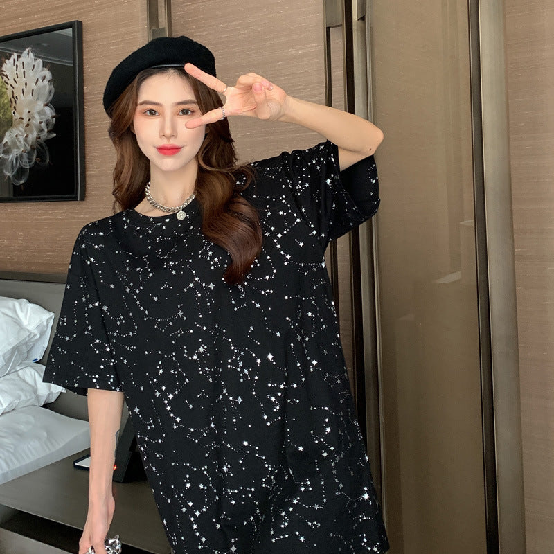 Golden Starry Sky Full Of Graffiti Skew Eagle Lovers Short Sleeves - WAlMYe #