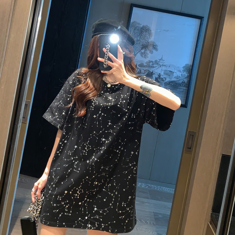 Golden Starry Sky Full Of Graffiti Skew Eagle Lovers Short Sleeves - WAlMYe #