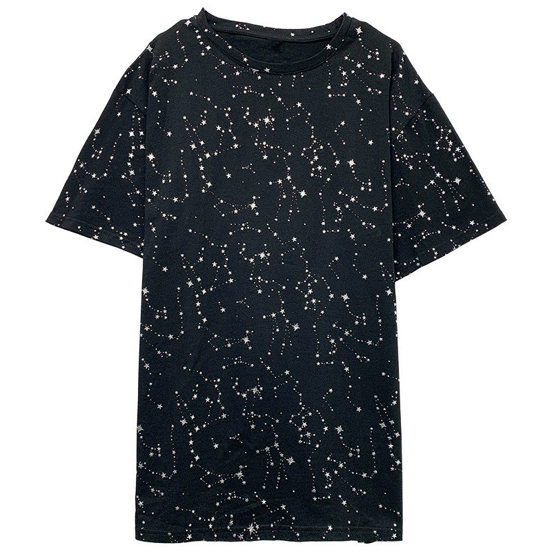 Golden Starry Sky Full Of Graffiti Skew Eagle Lovers Short Sleeves - WAlMYe #