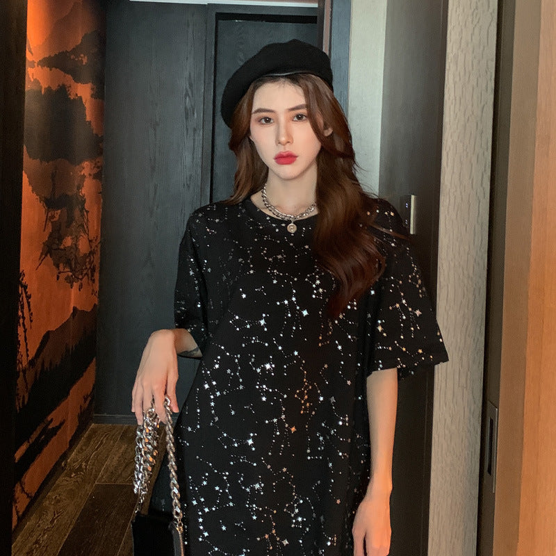 Golden Starry Sky Full Of Graffiti Skew Eagle Lovers Short Sleeves - WAlMYe #