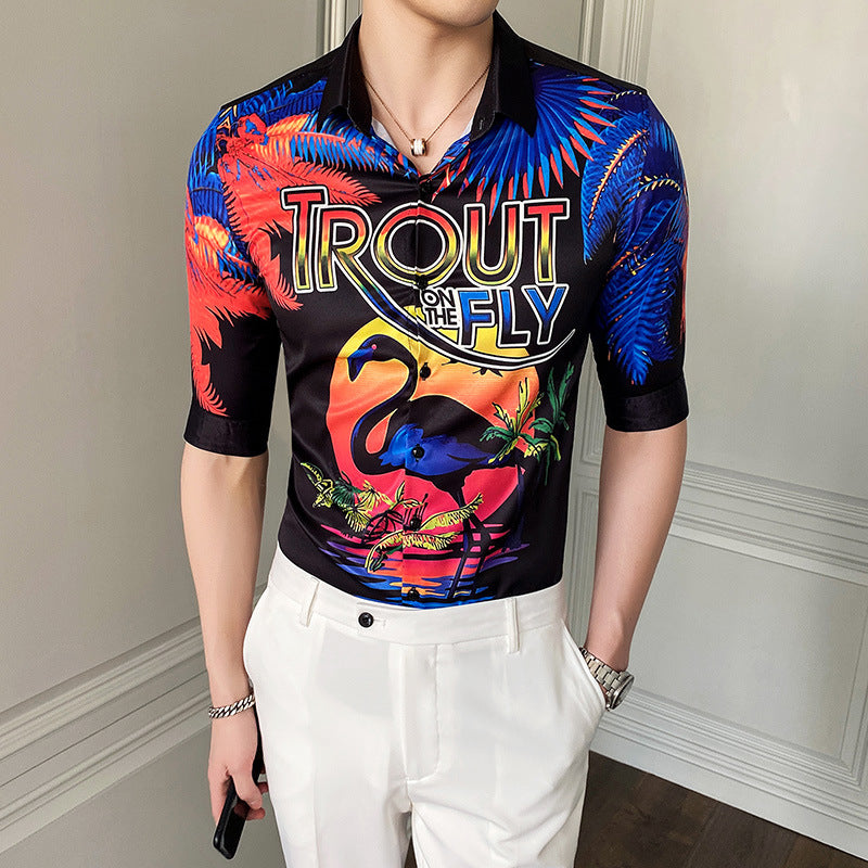 British Style Men'S Sleeve Shirt European And American Casual Floral Shirt Simple Style Youth Self-Cultivation - WAlMYe #