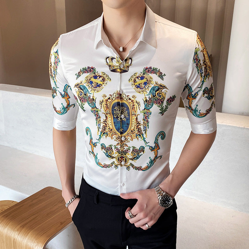 British Style Men'S Sleeve Shirt European And American Casual Floral Shirt Simple Style Youth Self-Cultivation - WAlMYe #