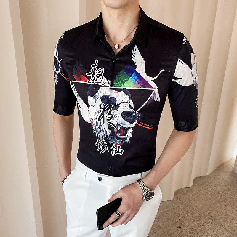 British Style Men'S Sleeve Shirt European And American Casual Floral Shirt Simple Style Youth Self-Cultivation - WAlMYe #