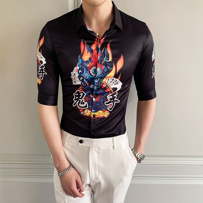 British Style Men'S Sleeve Shirt European And American Casual Floral Shirt Simple Style Youth Self-Cultivation - WAlMYe #