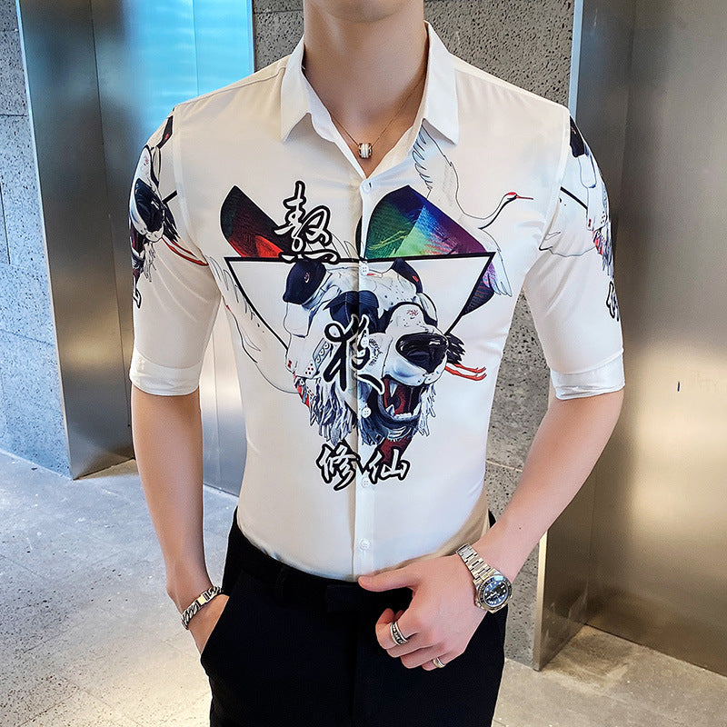 British Style Men'S Sleeve Shirt European And American Casual Floral Shirt Simple Style Youth Self-Cultivation - WAlMYe #