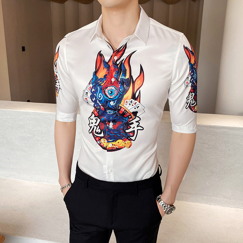 British Style Men'S Sleeve Shirt European And American Casual Floral Shirt Simple Style Youth Self-Cultivation - WAlMYe #