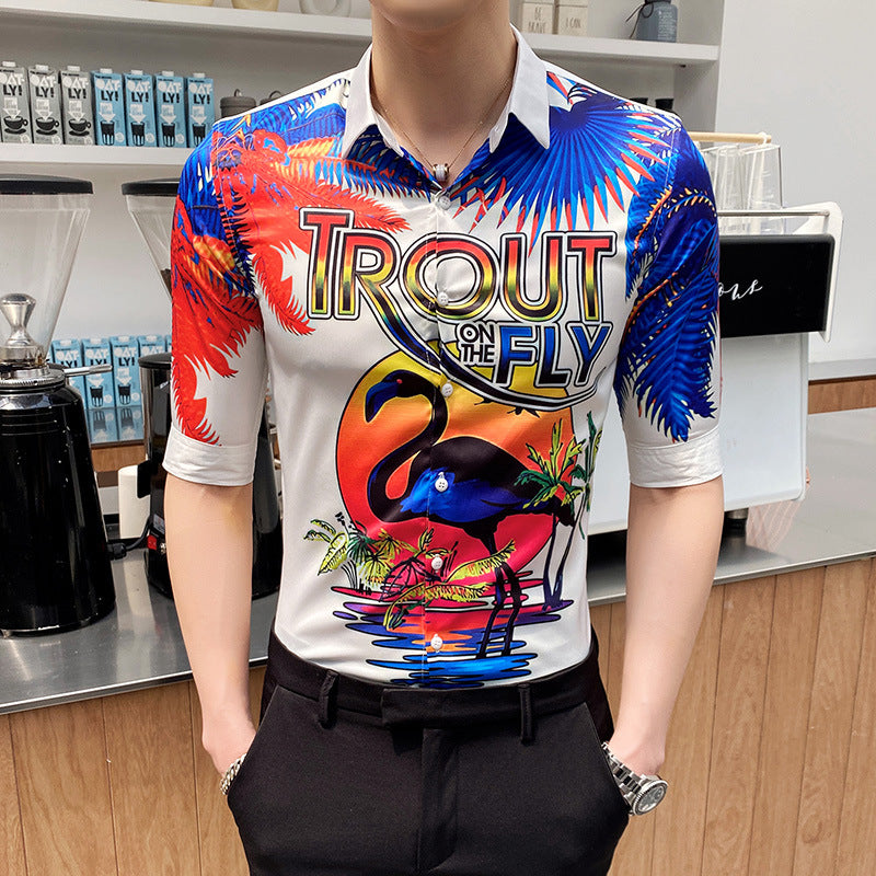 British Style Men'S Sleeve Shirt European And American Casual Floral Shirt Simple Style Youth Self-Cultivation - WAlMYe #