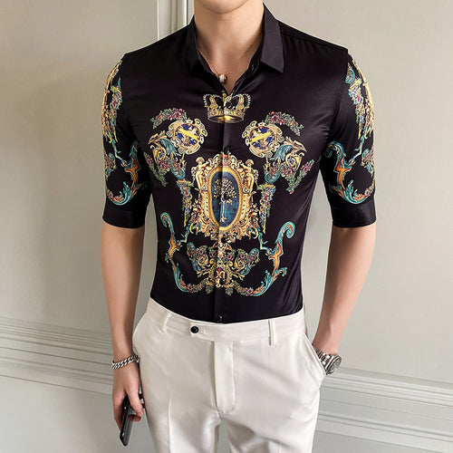 British Style Men'S Sleeve Shirt European And American Casual Floral Shirt Simple Style Youth Self-Cultivation - WAlMYe #