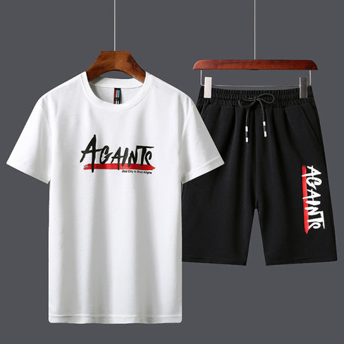 Men's Letter Print T-Shirt Shorts Two-Piece Set - WAlMYe #