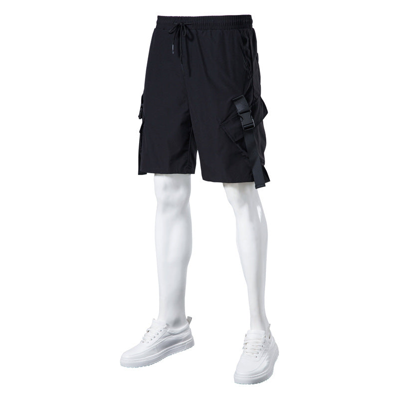 Men's New Solid Color Casual Overalls Shorts Five Minutes Pants - WAlMYe #