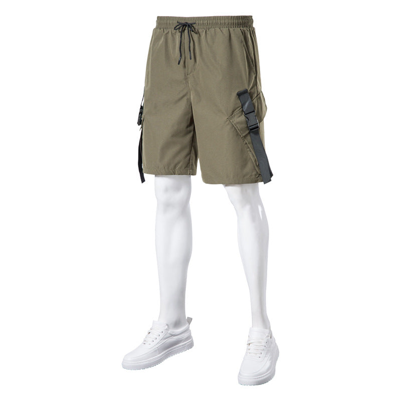 Men's New Solid Color Casual Overalls Shorts Five Minutes Pants