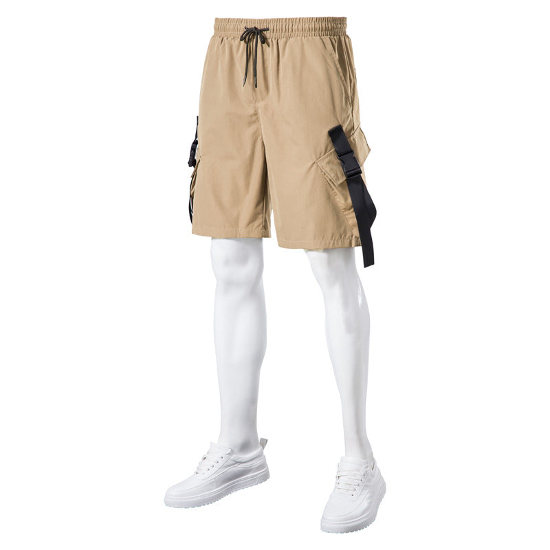 Men's New Solid Color Casual Overalls Shorts Five Minutes Pants - WAlMYe #