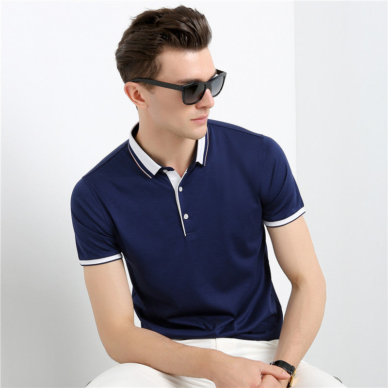 Short-sleeved T-shirt Men's Summer Thin Ice Mercerized Cotton Solid Color Fashion - WAlMYe #