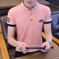 Stand-up Collar Cotton Short-sleeved T-shirt Slim-fit Badge Top - WAlMYe #