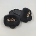 Plush Chain Imitation Fox Fur Flip Flops Fashion Fur Slippers - WAlMYe #