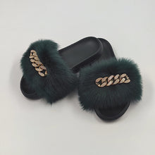 Load image into Gallery viewer, Plush Chain Imitation Fox Fur Flip Flops Fashion Fur Slippers
