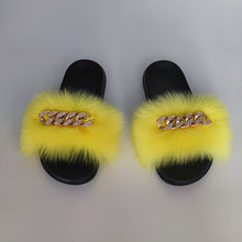 Load image into Gallery viewer, Plush Chain Imitation Fox Fur Flip Flops Fashion Fur Slippers
