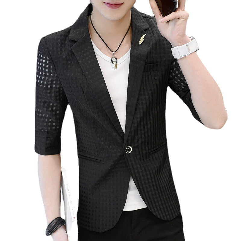 Youth Short-sleeved Suit Men's Summer Sun Protection Clothes Slim Hollow - WAlMYe #