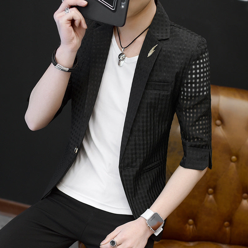 Youth Short-sleeved Suit Men's Summer Sun Protection Clothes Slim Hollow - WAlMYe #