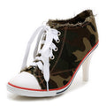 Spring And Autumn All-match Fashionable Camouflage Shoes Women Korean Denim High Heels - WAlMYe #