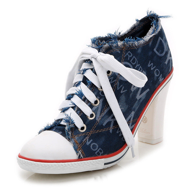 Spring And Autumn All-match Fashionable Camouflage Shoes Women Korean Denim High Heels - WAlMYe #