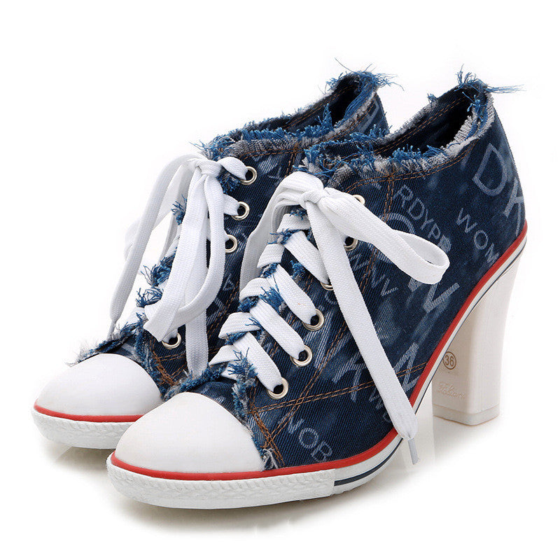 Spring And Autumn All-match Fashionable Camouflage Shoes Women Korean Denim High Heels - WAlMYe #