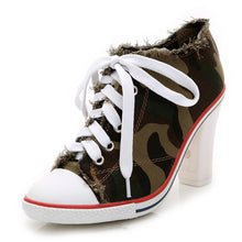 Load image into Gallery viewer, Spring And Autumn All-match Fashionable Camouflage Shoes Women Korean Denim High Heels
