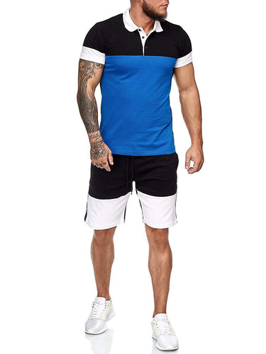 Sports Suit Men's Color Matching Stitching Lapel POLO Shirt Casual Short Sleeved Suit - WAlMYe #