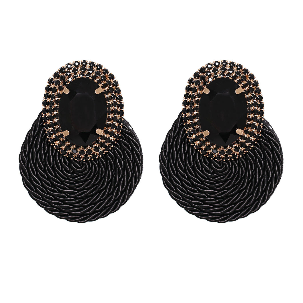 New Fashion All-match Rhinestone Geometric Round Earrings