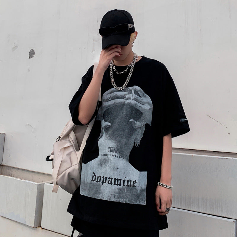 Diablo High Street National Trend Hip-hop Character Print Short Sleeve - WAlMYe #