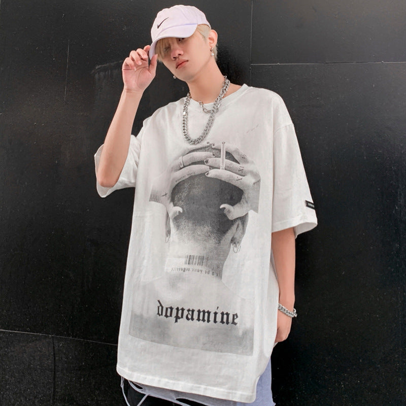 Diablo High Street National Trend Hip-hop Character Print Short Sleeve - WAlMYe #