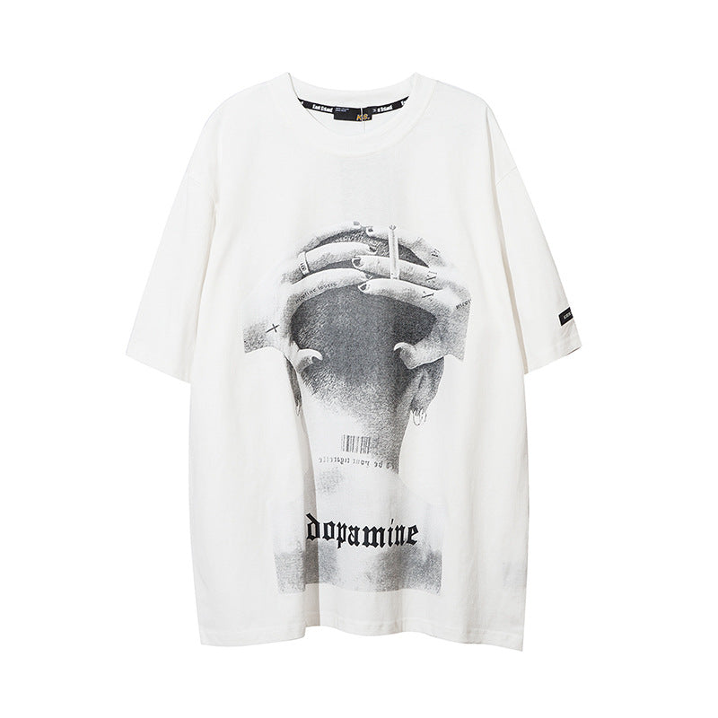 Diablo High Street National Trend Hip-hop Character Print Short Sleeve - WAlMYe #