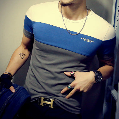 Three-color Stitching Round Neck Short-sleeved T-shirt - WAlMYe #